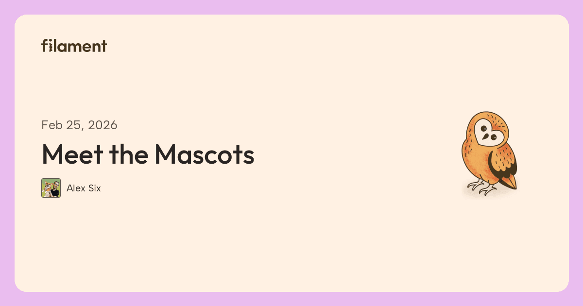 Filament article card for “Meet the Mascots”, by Alex Six.