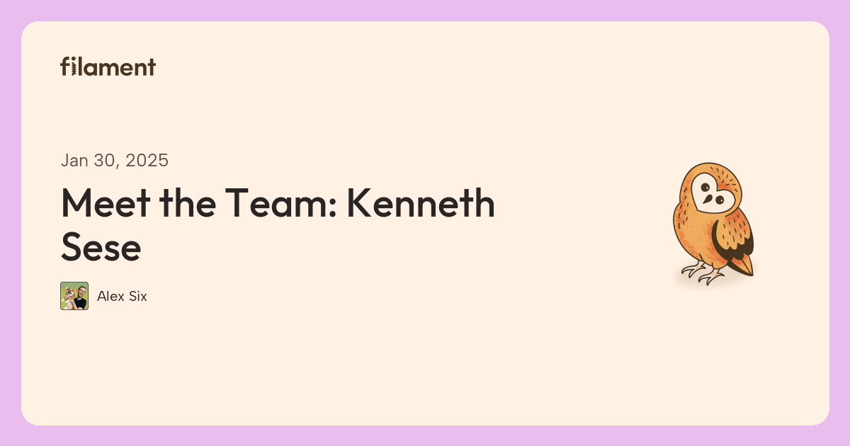 Filament article card for “Meet the Team: Kenneth Sese”, by Alex Six.