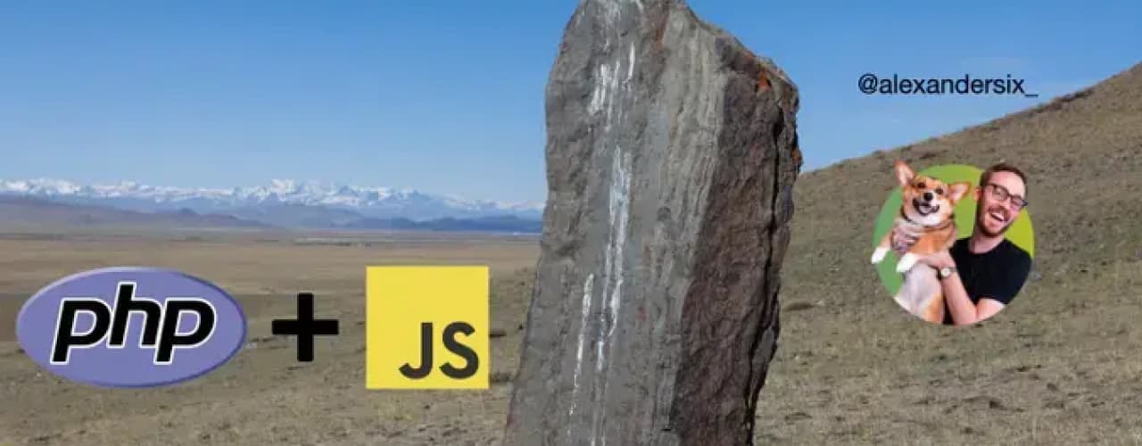 An image of a monolith with PHP and JavaScript being added together.